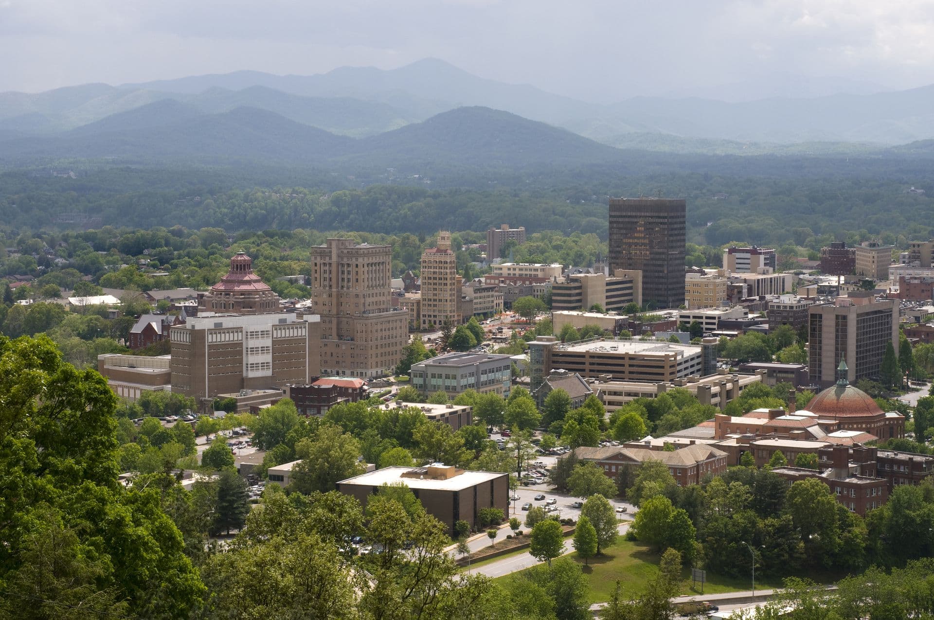 Skyline of Asheville North Carolina with Pisgah Mountains